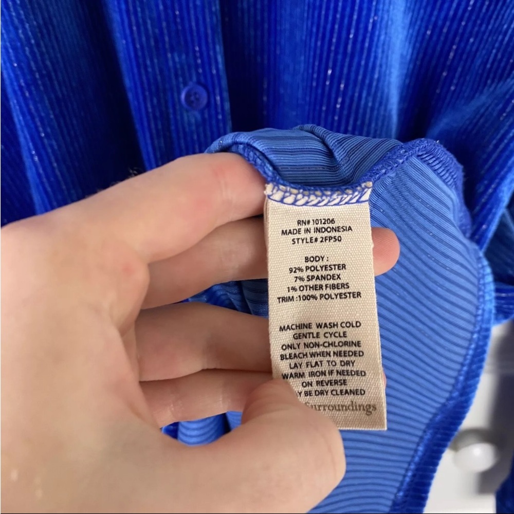 Royal Blue Velvet Button-up Blouse | Large | Soft Surroundings | Silver Stripes - Picture 13 of 16